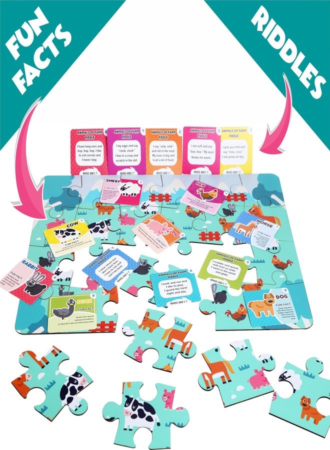 BRAIN BASKET Farm Animal Floor Puzzle | Wooden Jigsaw Puzzle for Kids | Fun Facts Animal Puzzles, Educational Toys, Gifts for Boys & Girls Ages 4+ Years (28 Pieces)| Puzzle and Scrabble Game for Kids - Image 3